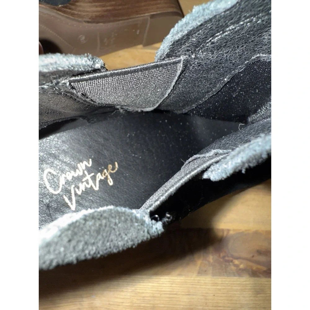 Crown Vintage Vectoria Bootie Black Suede Wedge Women's Size 8‎ New Without Box
